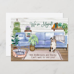 Australian Shepherd Cosy New Home Moving         Announcement Postcard