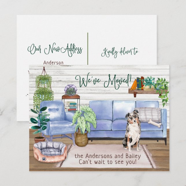 Australian Shepherd Cosy New Home Moving         Announcement Postcard (Front/Back)