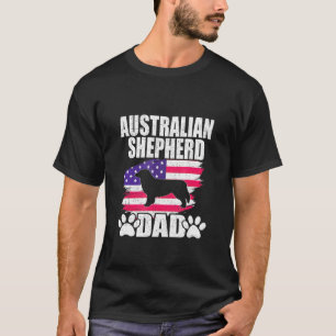 Australian Shepherd Dad Dog  American Us Flag T-Shirt