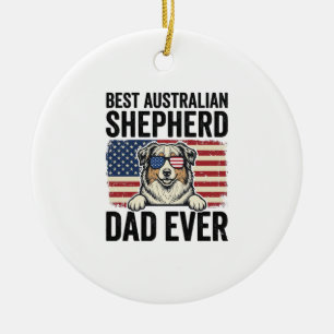 Australian Shepherd Dad Patriotic Vintage Ceramic Ornament