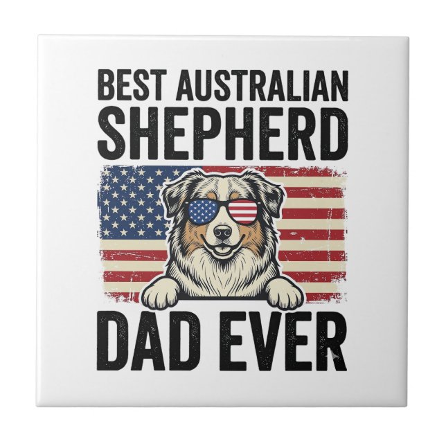 Australian Shepherd Dad Patriotic Vintage Ceramic Tile (Front)