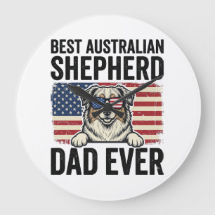 Australian Shepherd Dad Patriotic Vintage Large Clock