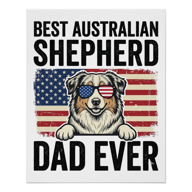 Australian Shepherd Dad Patriotic Vintage Poster (Front)