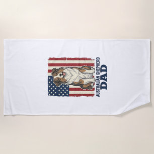 Australian Shepherd Dad Patriotic Vintage Vector D Beach Towel