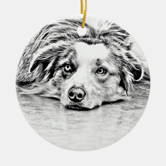 Australian Shepherd dog art Ceramic Tree Decoration (Front)
