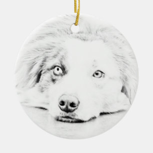 Australian Shepherd dog art Ceramic Tree Decoration