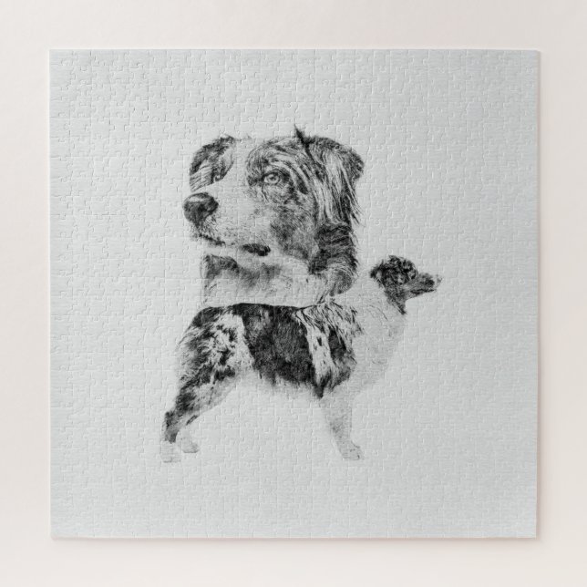 Australian Shepherd dog - Aussie pencil sketch Jigsaw Puzzle (Vertical)