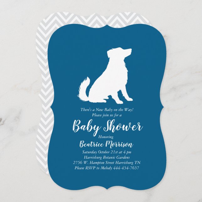 Australian Shepherd Dog Baby Shower Blue Boy Invitation (Front/Back)