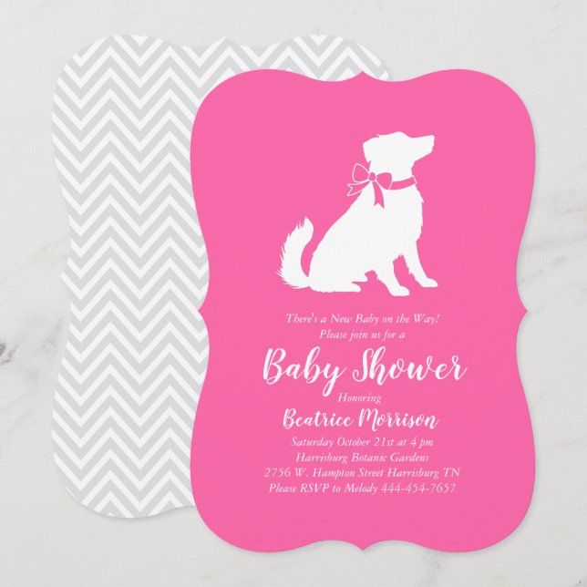 Australian Shepherd Dog Baby Shower Pink Girl Invitation (Front/Back)