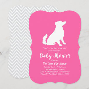 Australian Shepherd Dog Baby Shower Pink Girl Invitation