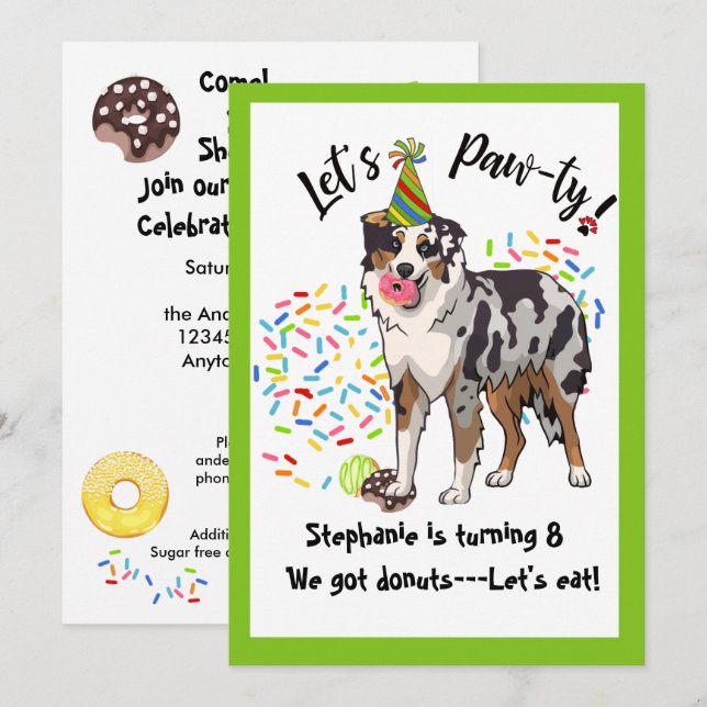Australian Shepherd  Dog Birthday Party Invitation (Front/Back)