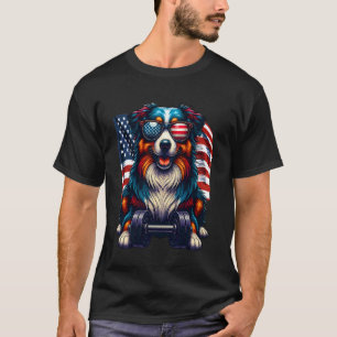 Australian Shepherd Dog Bodybuilding USA Flag Amer T-Shirt