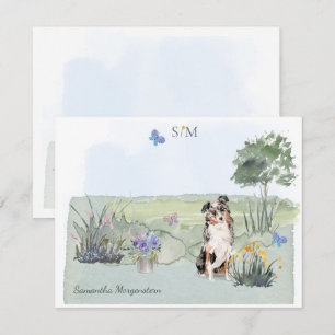 Australian Shepherd Dog Butterfly Monogram Name   Card