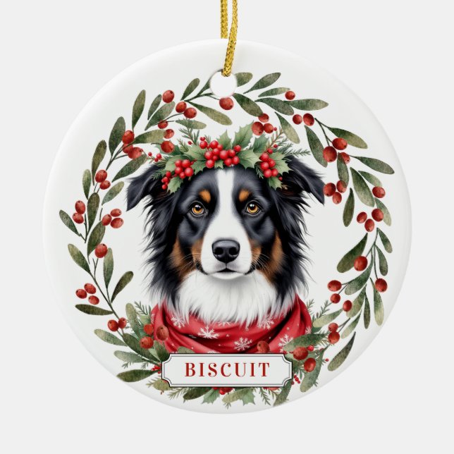 Australian Shepherd Dog Ceramic Circle Ornament (Front)