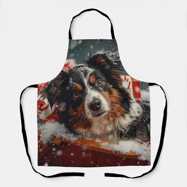 Australian Shepherd Dog Christmas Festive Apron (Front)