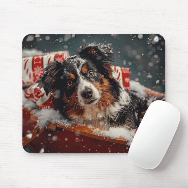 Australian Shepherd Dog Christmas Festive Mouse Pad (With Mouse)