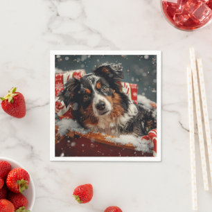 Australian Shepherd Dog Christmas Festive Napkin