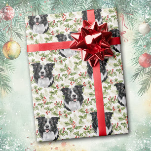 Australian Shepherd Dog Christmas Holly Wrapping Paper