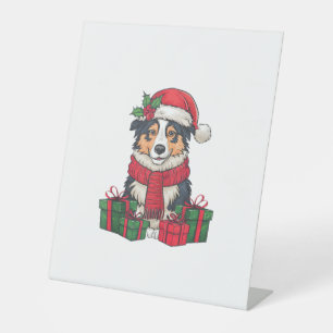 Australian Shepherd Dog Christmas Parties Holiday Pedestal Sign