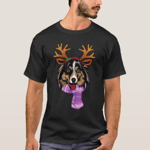 Australian Shepherd Dog Christmas Reindeer Antlers T-Shirt