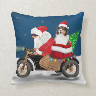 Australian Shepherd Dog Christmas Santa Claus Cushion