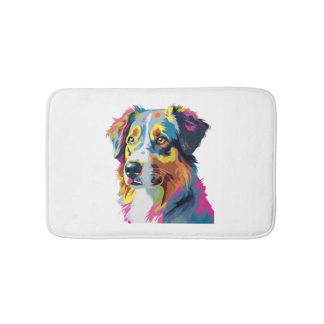 Australian Shepherd Dog Colourful  Bath Mat (Front)