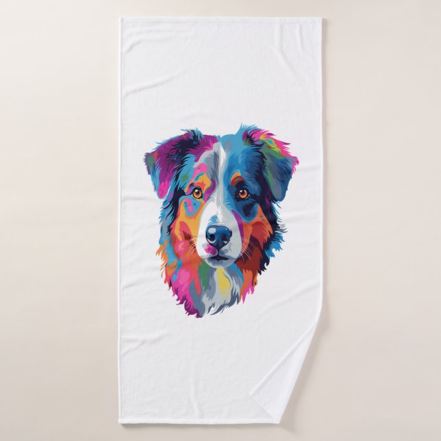 Australian Shepherd Dog Colourful  Bath Towel (Bath Towel)