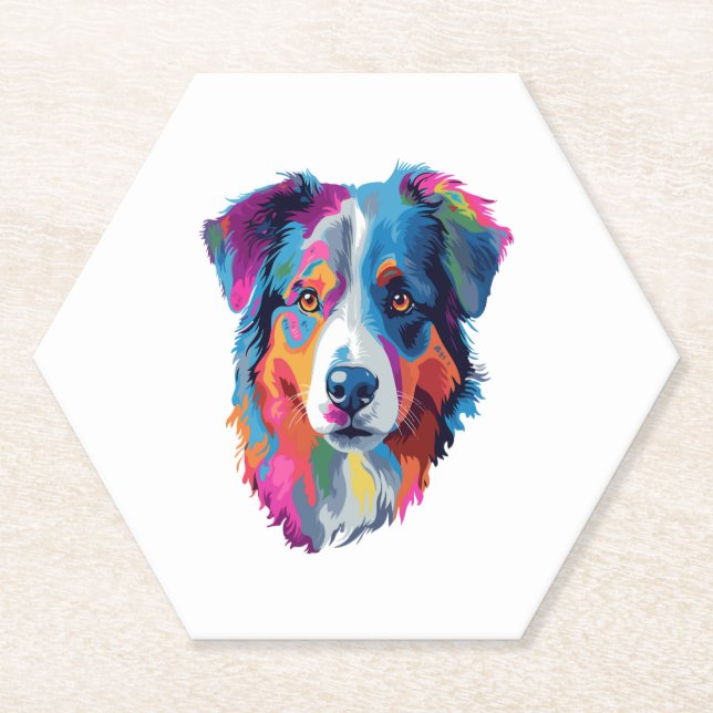Australian Shepherd Dog Colourful  Paper Coaster (Front)