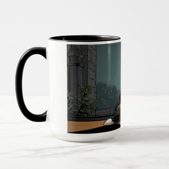 Australian Shepherd Dog Drawing on a Street Mug (Left)