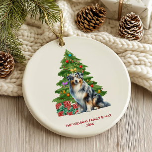 Australian Shepherd Dog Family Christmas Ceramic Ornament