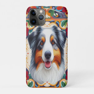 Australian Shepherd Dog Floral Colourful Border  iPhone 11 Pro Case