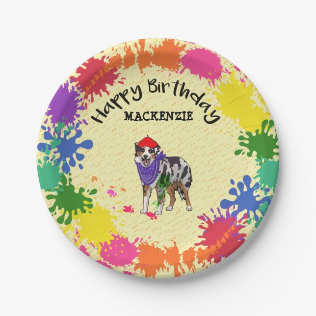 Australian Shepherd Dog Fun Art Birthday Party     Paper Plate (Front)