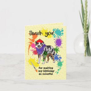 Australian Shepherd Dog Fun Art Birthday Party   Thank You Card
