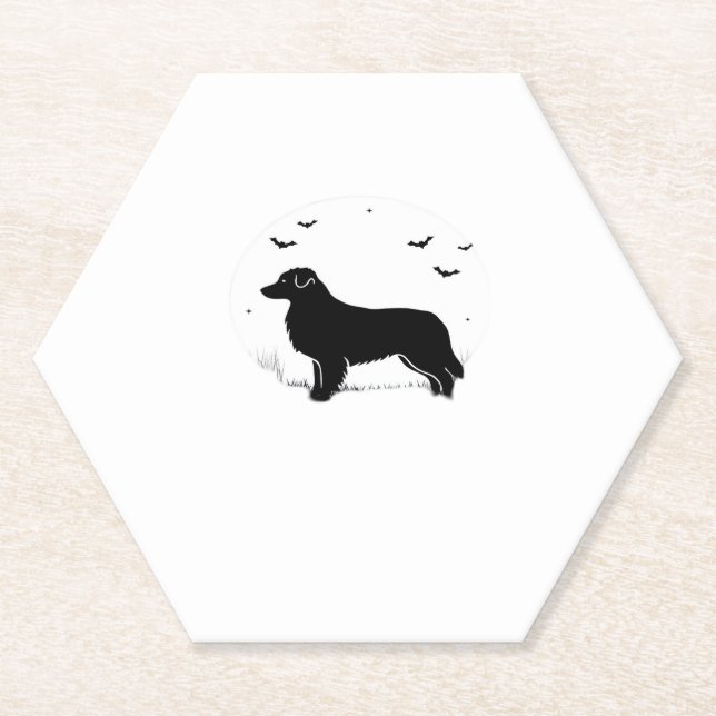 Australian Shepherd Dog � Halloween Moon Silhouett Paper Coaster (Front)