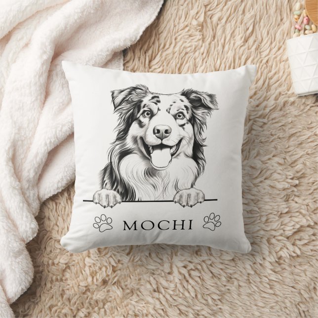 Australian Shepherd Dog Hand Drawing Personalised  Cushion (Blanket)