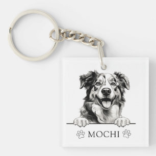 Australian Shepherd Dog Hand Drawing Personalised Key Ring