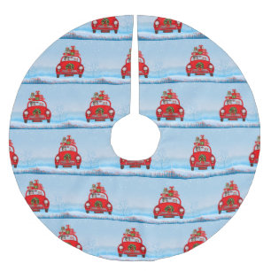 Australian Shepherd Dog In Car With Santa Claus  Brushed Polyester Tree Skirt