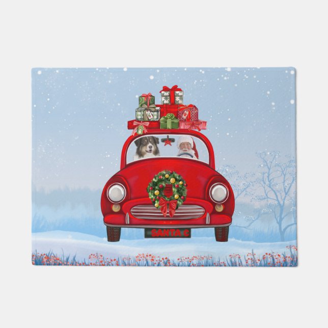 Australian Shepherd Dog In Car With Santa Claus  Doormat (Front)