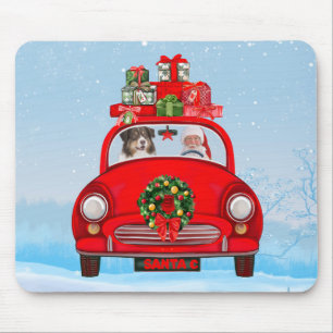 Australian Shepherd Dog In Car With Santa Claus Mouse Pad