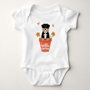 Australian Shepherd Dog In Flower Pot Baby Bodysuit