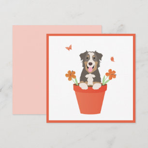 Australian Shepherd Dog In Flower Pot Card