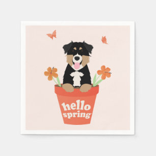 Australian Shepherd Dog In Flower Pot Napkin