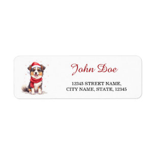 Australian Shepherd Dog in Santa Hat Christmas Return Address Label