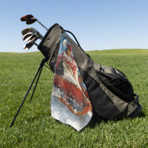 Australian Shepherd Dog in Sledge Chriistmas Golf Towel