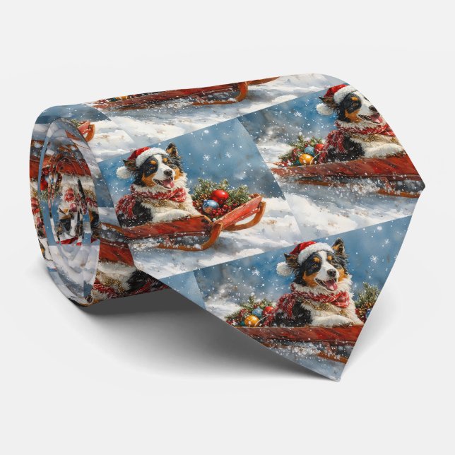 Australian Shepherd Dog in Sledge Chriistmas Tie (Rolled)