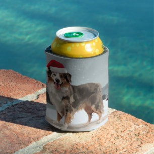 Australian Shepherd Dog in Snow Christmas  Can Cooler