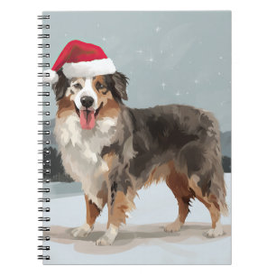 Australian Shepherd Dog in Snow Christmas Notebook