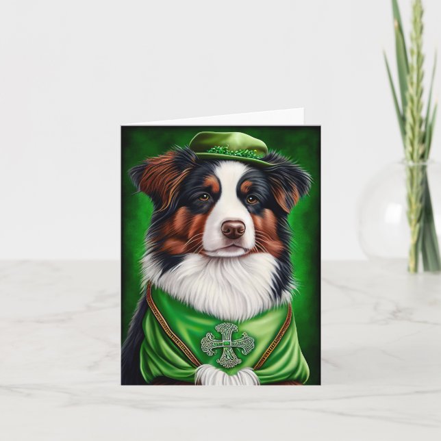 Australian Shepherd dog in St. Patrick's Day Dress Card (Front)
