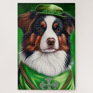 Australian Shepherd dog in St. Patrick's Day Dress Jigsaw Puzzle