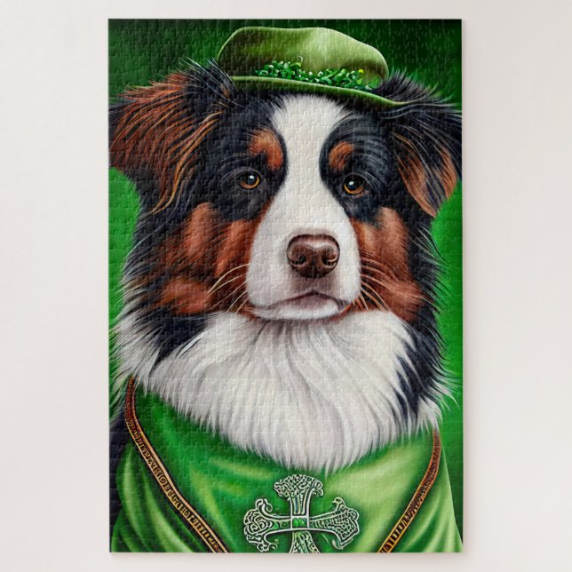 Australian Shepherd dog in St. Patrick's Day Dress Jigsaw Puzzle (Vertical)